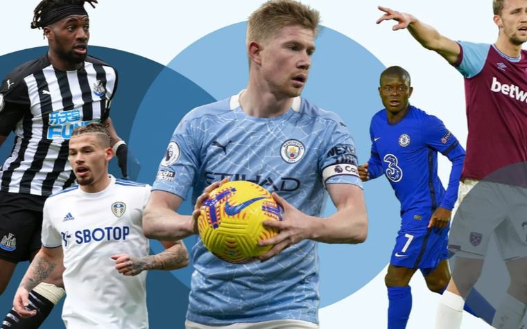 Kevin De Bruyne, Kalvin Phillips, N'Golo Kanté and other Premier League midfielders.